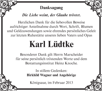 Traueranzeige von Karl Lüdtke von Mitteldeutsche Zeitung Aschersleben