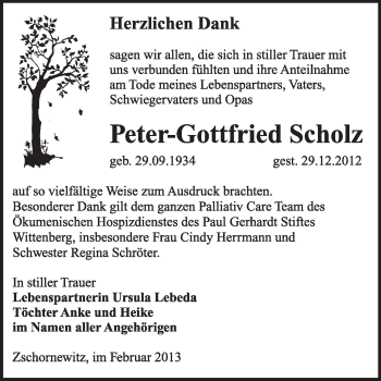 Traueranzeige von Peter-Gottfried Scholz von Mitteldeutsche Zeitung Jessen