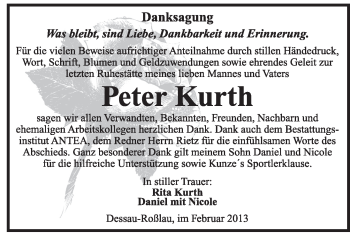 Traueranzeige von Peter Kurth von Mitteldeutsche Zeitung Dessau-Roßlau
