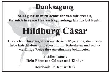 Traueranzeige von Hildburg Cäsar von Mitteldeutsche Zeitung Köthen