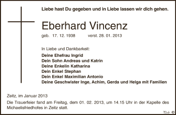 Traueranzeige von Eberhard Vincenz von Mitteldeutsche Zeitung Zeitz