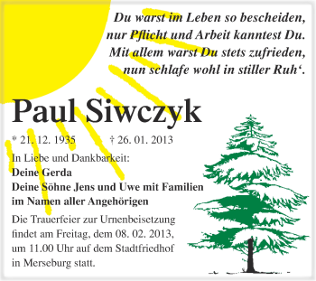 Traueranzeige von Paul Siwczyk von Mitteldeutsche Zeitung Merseburg/Querfurt