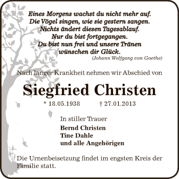 Traueranzeige von Siegfried Christen von Mitteldeutsche Zeitung Zeitz