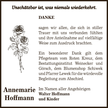 Traueranzeige von Annemarie Hoffmann von Mitteldeutsche Zeitung Bernburg