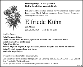 Traueranzeige von Elfriede Kühn von Mitteldeutsche Zeitung Weißenfels