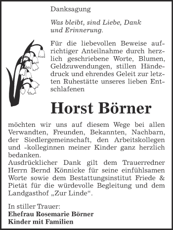 Traueranzeige von Horst Börner von Mitteldeutsche Zeitung Weißenfels