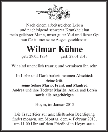 Traueranzeige von Wilmar Kühne von Mitteldeutsche Zeitung Aschersleben