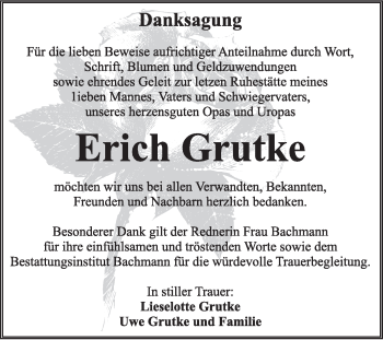 Traueranzeige von Erich Grutke von Mitteldeutsche Zeitung Dessau-Roßlau