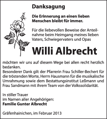 Traueranzeige von Willi Albrecht von Mitteldeutsche Zeitung Jessen