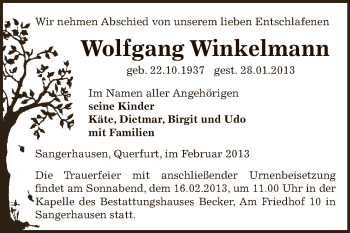 Traueranzeige von Wolfgang Winkelmann von Mitteldeutsche Zeitung Merseburg/Querfurt