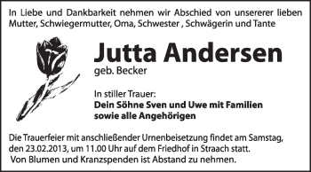 Traueranzeige von Jutta Andersen von Mitteldeutsche Zeitung Jessen