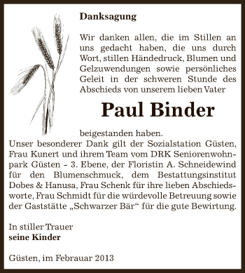 Traueranzeige von Paul Binder von Mitteldeutsche Zeitung Bernburg