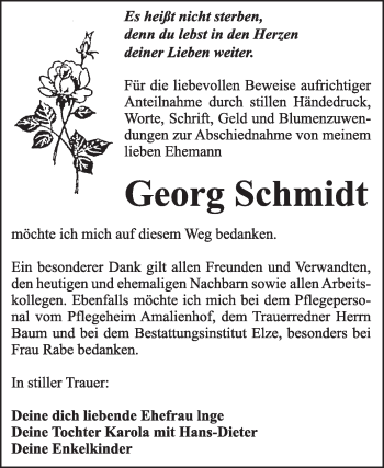 Traueranzeige von Georg Schmidt von Mitteldeutsche Zeitung Dessau-Roßlau