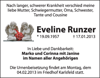 Traueranzeige von Eveline Runzer von Mitteldeutsche Zeitung Jessen
