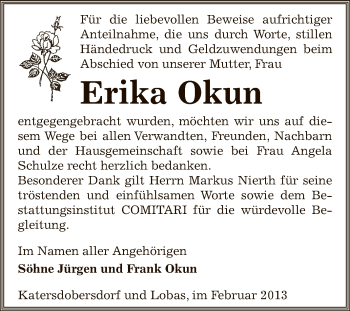 Traueranzeige von Erika Okun von Mitteldeutsche Zeitung Zeitz