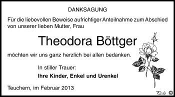 Traueranzeige von Theodora Böttger von Mitteldeutsche Zeitung Weißenfels