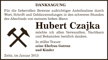 Traueranzeige von Hubert Czajka von Mitteldeutsche Zeitung Zeitz