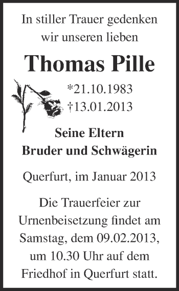 Traueranzeige von Thomas Pille von Mitteldeutsche Zeitung Merseburg/Querfurt