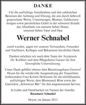 Traueranzeige von Werner Schnabel von Mitteldeutsche Zeitung Aschersleben