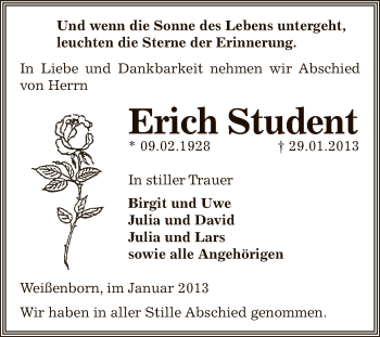 Traueranzeige von Erich Student von Mitteldeutsche Zeitung Zeitz