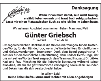 Traueranzeige von Günter Griebsch von Mitteldeutsche Zeitung Dessau-Roßlau