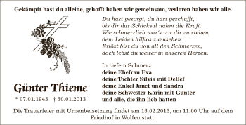 Traueranzeige von Günter Thieme von Mitteldeutsche Zeitung Bitterfeld