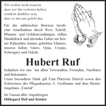 Traueranzeige von Hubert Ruf von Mitteldeutsche Zeitung Quedlinburg