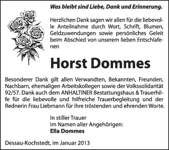 Traueranzeige von Horst Dommes von Mitteldeutsche Zeitung Dessau-Roßlau
