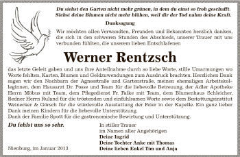Traueranzeige von Werner Rentzsch von Mitteldeutsche Zeitung Bernburg