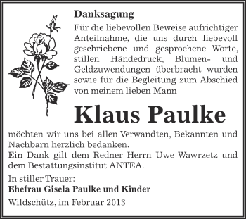 Traueranzeige von Klaus Paulke von Mitteldeutsche Zeitung Weißenfels