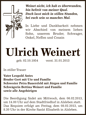 Traueranzeige von Ulrich Weinert von Mitteldeutsche Zeitung Bernburg