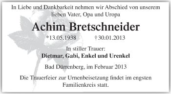 Traueranzeige von Achim Bretschneider von Mitteldeutsche Zeitung Merseburg/Querfurt