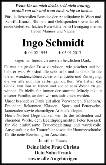 Traueranzeige von Ingo Schmidt von Mitteldeutsche Zeitung Dessau-Roßlau