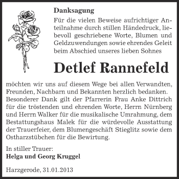 Traueranzeige von Detlef Rannefeld von Mitteldeutsche Zeitung Quedlinburg