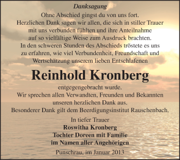 Traueranzeige von Reinhold Kronberg von Mitteldeutsche Zeitung Naumburg/Nebra