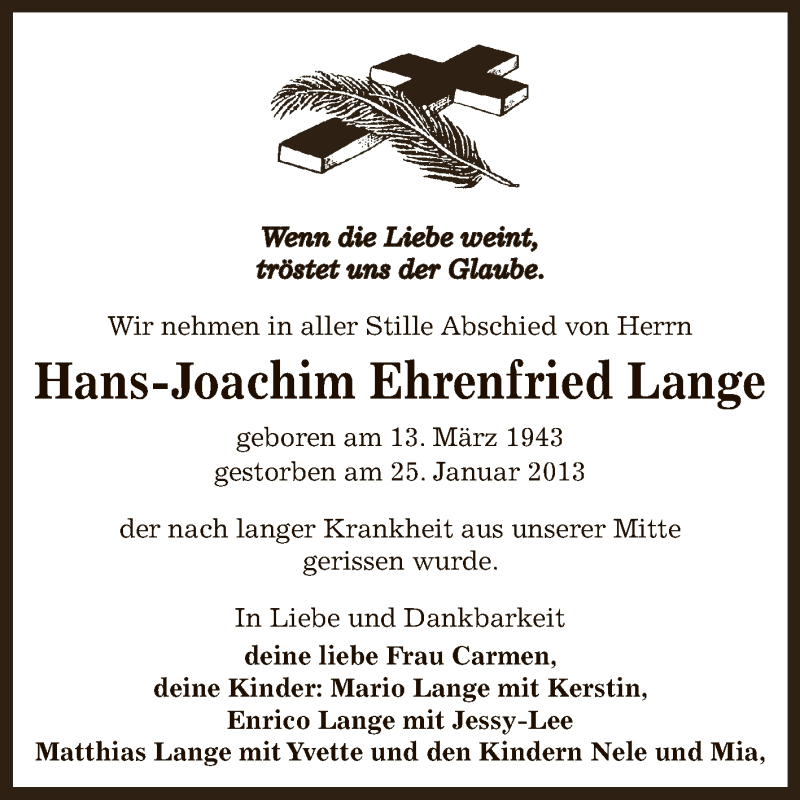  Traueranzeige für Hans-Joachim Ehrenfried Lange vom 03.02.2013 aus Mitteldeutsche Zeitung Zeitz