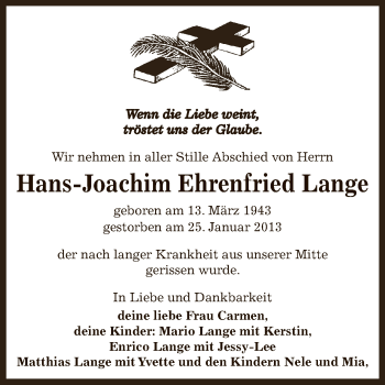 Traueranzeige von Hans-Joachim Ehrenfried Lange von Mitteldeutsche Zeitung Zeitz