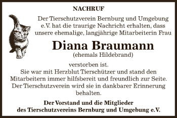Traueranzeige von Diana Braumann von Mitteldeutsche Zeitung Bernburg