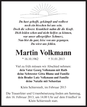 Traueranzeige von Martin Volkmann von Mitteldeutsche Zeitung Aschersleben