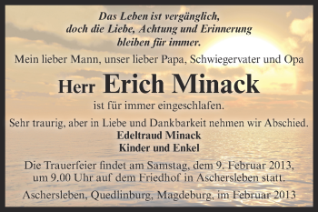 Traueranzeige von Erich Minack von Mitteldeutsche Zeitung Aschersleben