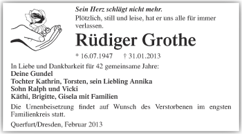 Traueranzeige von Rüdiger Grothe von Mitteldeutsche Zeitung Merseburg/Querfurt