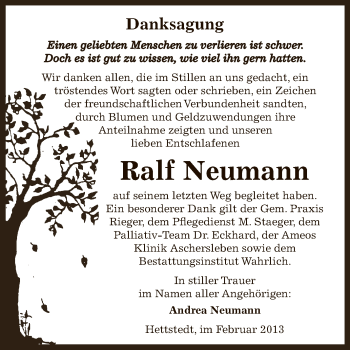 Traueranzeige von Ralf Neumann von Mitteldeutsche Zeitung Mansfelder Land