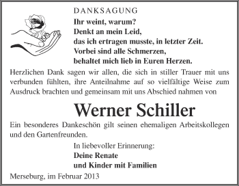 Traueranzeige von Werner Schiller von Mitteldeutsche Zeitung Merseburg/Querfurt