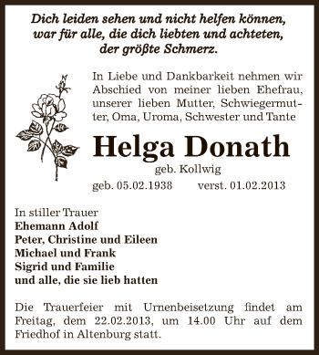Traueranzeige von Helga Donath von Mitteldeutsche Zeitung Bernburg