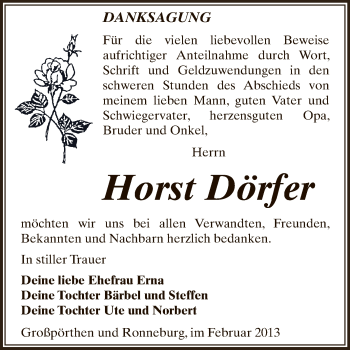 Traueranzeige von Horst Dörfer von Mitteldeutsche Zeitung Zeitz