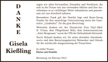 Traueranzeige von Gisela Kießling von Mitteldeutsche Zeitung Bernburg