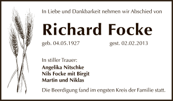 Traueranzeige von Richard Focke von Mitteldeutsche Zeitung Bernburg