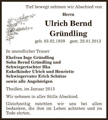 Traueranzeige von Ulrich Bernd Gründling von Mitteldeutsche Zeitung Zeitz