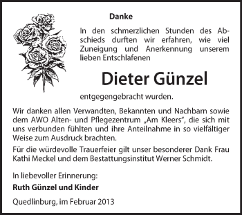 Traueranzeige von Dieter Günzel von Mitteldeutsche Zeitung Quedlinburg