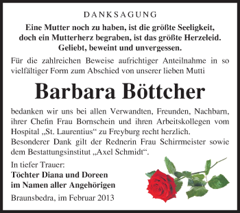 Traueranzeige von Barbara Böttcher von Mitteldeutsche Zeitung Naumburg/Nebra